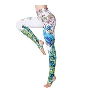 Witkey Stirrup Yoga Pants - Peacock Design